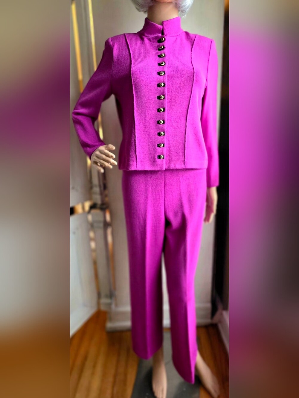 St John Collection Wild Orchid Wool Rayon Jacket Pants Set Sz 2, 4 - Picture 2 of 12
